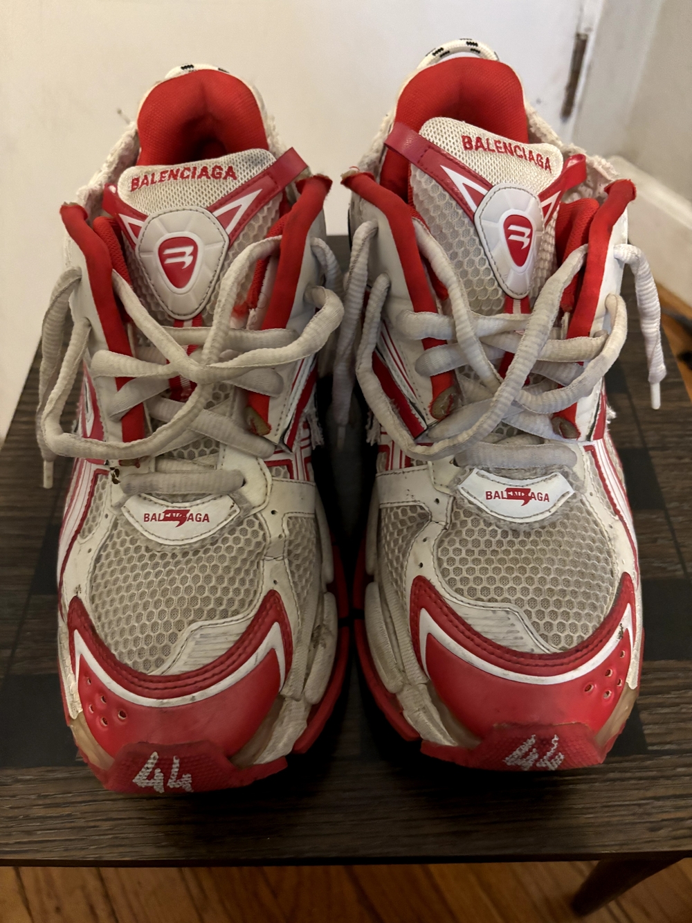 Balenciaga White and Red Men's Runner Sneakers